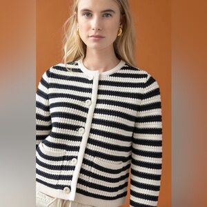 Lilla P Jackie Black and Cream Striped Cardigan. NWT. Large.